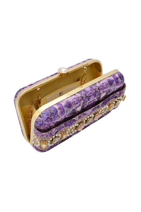Buy_Puneet Gupta_Multi Color Pearl And Mirror Abstract Print Box Clutch _Online_at_Aza_Fashions