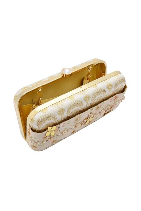 Buy Puneet Gupta White Pearl Work Floral Print Box Clutch Online at Aza Fashions Buy_Puneet Gupta_White Pearl Work Floral Print Box Clutch _Online_at_Aza_Fashions