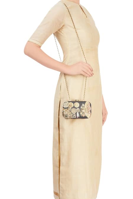 Puneet Gupta Pearl Bead Embellished Black Clutch 