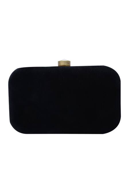 Puneet Gupta_Black Pearls, Beads, Stones, Mirrors Embellished Clutch _Online_at_Aza_Fashions