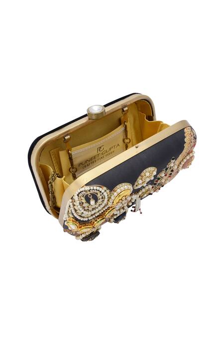 Buy_Puneet Gupta_Black Pearls, Beads, Stones, Mirrors Embellished Clutch _Online_at_Aza_Fashions