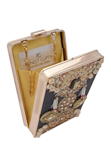 Buy_Puneet Gupta_Black Beads, Zari Tassel Embellished Clutch _Online_at_Aza_Fashions