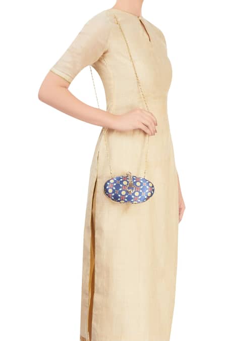 Shop_Puneet Gupta_Blue Floral Print Clutch _at_Aza_Fashions