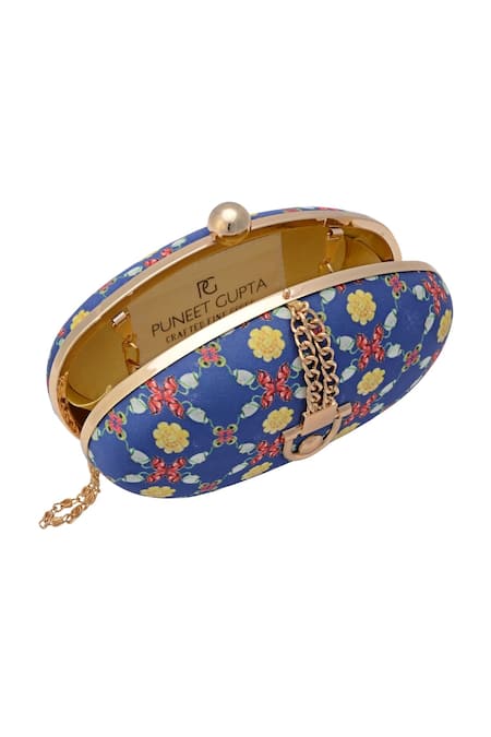 Buy_Puneet Gupta_Blue Floral Print Clutch _Online_at_Aza_Fashions