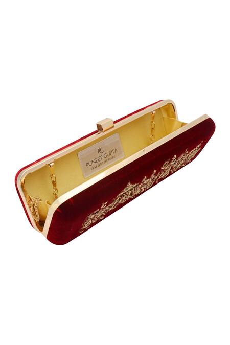 Buy_Puneet Gupta_Maroon Zardozi And Thread Embroidered Clutch_Online_at_Aza_Fashions