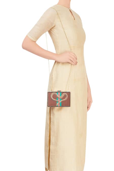Shop Puneet Gupta Brown Snake Print Clutch at Aza Fashions Shop_Puneet Gupta_Brown Snake Print Clutch _at_Aza_Fashions