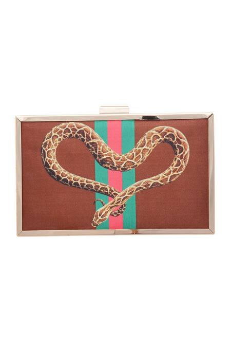 Puneet Gupta Brown Snake Print Clutch Online at Aza Fashions Puneet Gupta_Brown Snake Print Clutch _Online_at_Aza_Fashions