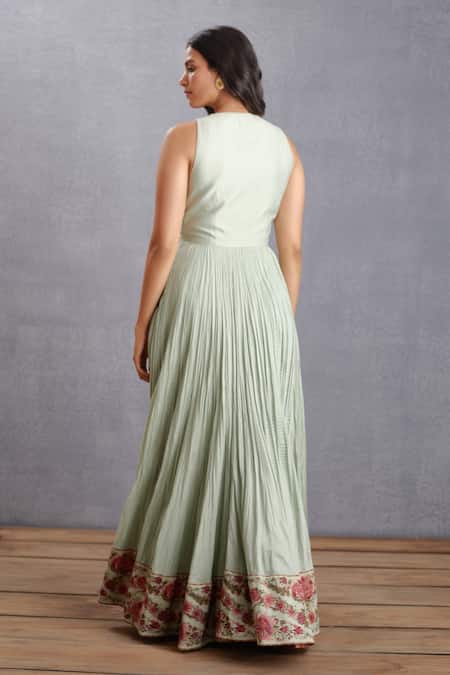 Shop Torani Green Cotton Voile, Dress Handwoven Chanderi, Jacket Jaituni Dhuni Chogha Set Online at Aza Fashions Shop_Torani_Green Cotton Voile, Dress Handwoven Chanderi, Jacket Jaituni Dhuni Chogha Set _Online_at_Aza_Fashions