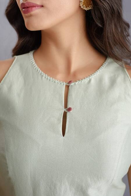 Torani Green Cotton Voile, Dress Handwoven Chanderi, Jacket Jaituni Dhuni Chogha Set at Aza Fashions Torani_Green Cotton Voile, Dress Handwoven Chanderi, Jacket Jaituni Dhuni Chogha Set _at_Aza_Fashions