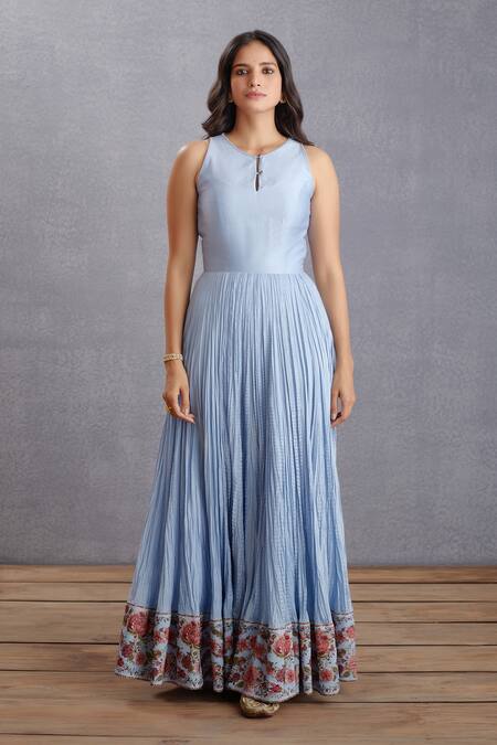 Torani Blue Cotton Voile, Dress Handwoven Chanderi, Jacket Samsara Dhuni Chogha Set Online at Aza Fashions Torani_Blue Cotton Voile, Dress Handwoven Chanderi, Jacket Samsara Dhuni Chogha Set _Online_at_Aza_Fashions