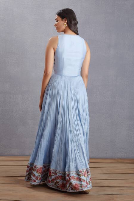 Shop Torani Blue Cotton Voile, Dress Handwoven Chanderi, Jacket Samsara Dhuni Chogha Set Online at Aza Fashions Shop_Torani_Blue Cotton Voile, Dress Handwoven Chanderi, Jacket Samsara Dhuni Chogha Set _Online_at_Aza_Fashions