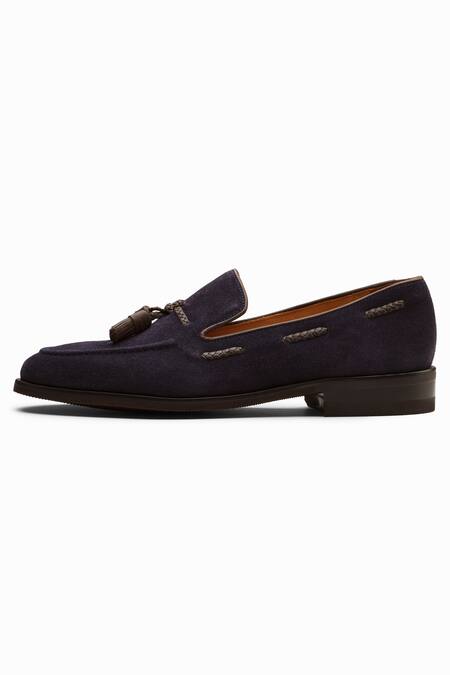 Buy_Dapper Shoes_Blue Suede Leather Tassel Loafers_Online_at_Aza_Fashions