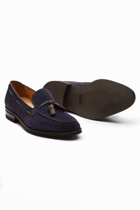 Shop_Dapper Shoes_Blue Suede Leather Tassel Loafers_Online_at_Aza_Fashions