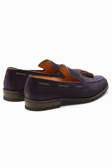Dapper Shoes_Blue Suede Leather Tassel Loafers_at_Aza_Fashions