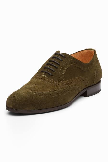 Dapper Shoes_Green Wingtip Oxford Leather Shoes_Online_at_Aza_Fashions