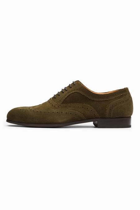 Buy_Dapper Shoes_Green Wingtip Oxford Leather Shoes_Online_at_Aza_Fashions