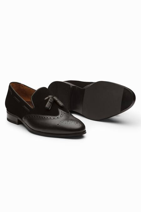 Shop_Dapper Shoes_Black Wingtip Tassel Loafers_Online_at_Aza_Fashions