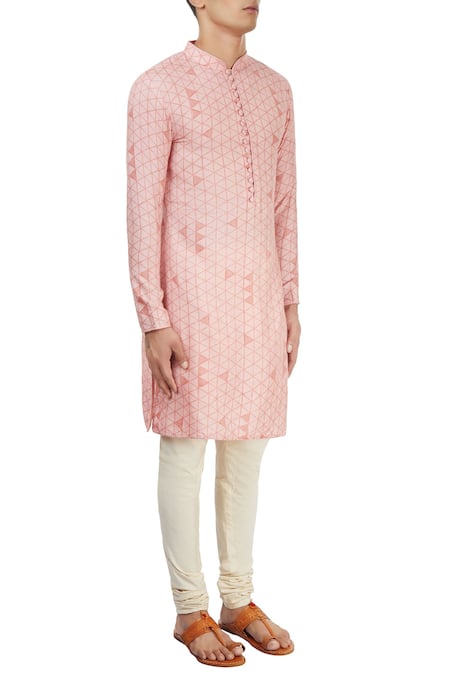 Shop_Pranay Baidya_Peach Printed Kurta  _Online_at_Aza_Fashions