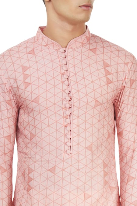 Shop_Pranay Baidya_Peach Printed Kurta  