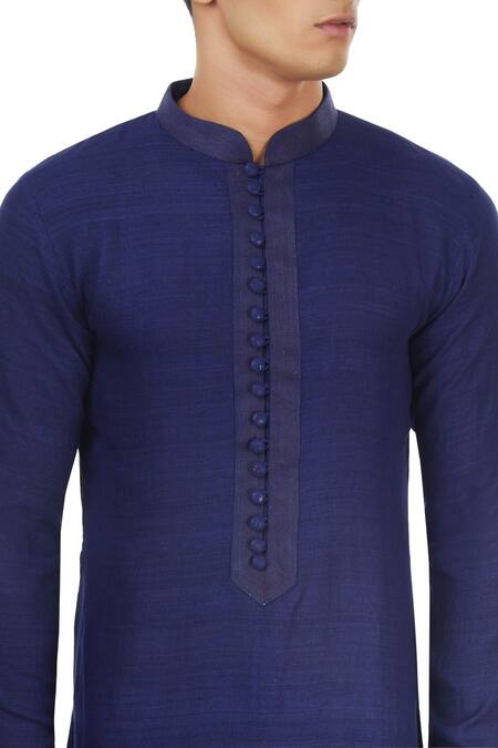 Pranay Baidya_Blue Pure Matka Cotton Silk Textured Kurta_at_Aza_Fashions