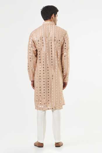 Shop Kasbah Pink Georgette, Cotton Mirrors, Zari Embroidered Kurta Set at Aza Fashions Shop_Kasbah_Pink Georgette, Cotton Mirrors, Zari Embroidered Kurta Set _at_Aza_Fashions