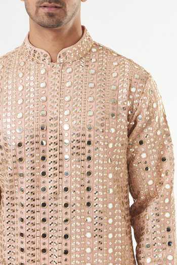 Kasbah Pink Georgette, Cotton Mirrors, Zari Embroidered Kurta Set Online at Aza Fashions Kasbah_Pink Georgette, Cotton Mirrors, Zari Embroidered Kurta Set _Online_at_Aza_Fashions