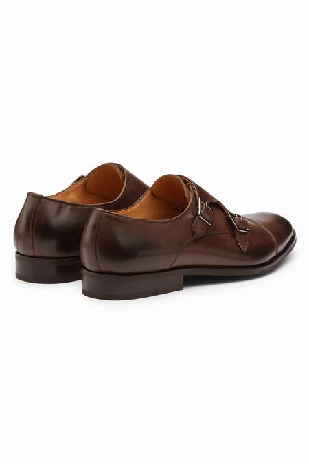Dapper Shoes_Brown Toe Cap Double Monk Strap Shoes_at_Aza_Fashions
