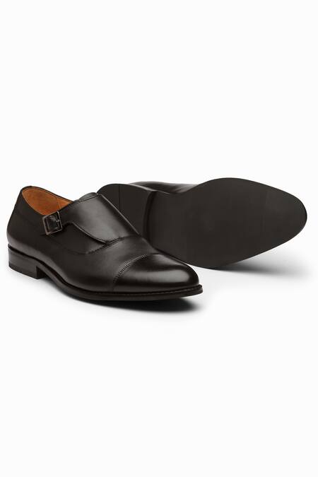 Shop Dapper Shoes Black Cap Toe Single Monk Strap Shoes Online at Aza Fashions Shop_Dapper Shoes_Black Cap Toe Single Monk Strap Shoes_Online_at_Aza_Fashions
