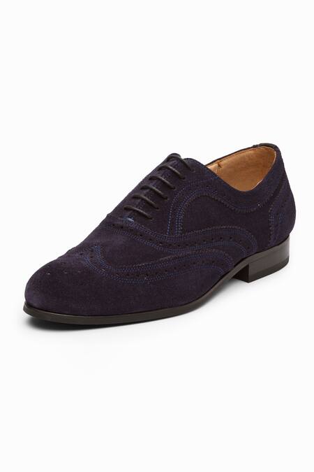 Dapper Shoes_Blue Leather Wingtip Oxford Shoes_Online_at_Aza_Fashions
