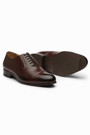 Shop_Dapper Shoes_Brown Leather Toe Cap Oxford Shoes_Online_at_Aza_Fashions