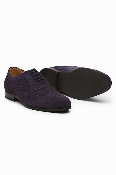 Shop_Dapper Shoes_Blue Leather Wingtip Oxford Shoes_Online_at_Aza_Fashions