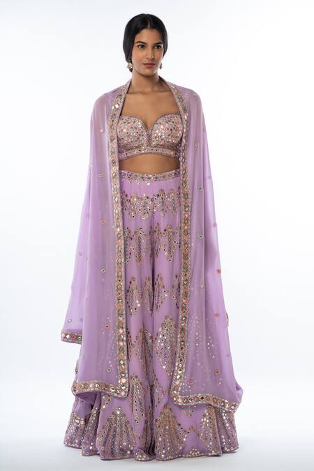 Tamanna Punjabi Kapoor Purple Georgette Sweatheart Embellished Cape And Gharara Set Online at Aza Fashions Tamanna Punjabi Kapoor_Purple Georgette Sweatheart Embellished Cape And Gharara Set _Online_at_Aza_Fashions