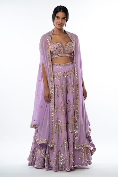 Tamanna Punjabi Kapoor Purple Georgette Sweatheart Embellished Cape And Gharara Set  