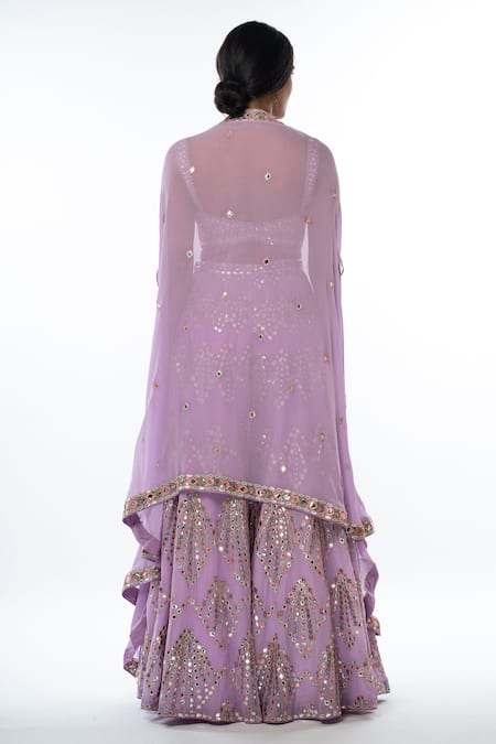 Shop Tamanna Punjabi Kapoor Purple Georgette Sweatheart Embellished Cape And Gharara Set at Aza Fashions Shop_Tamanna Punjabi Kapoor_Purple Georgette Sweatheart Embellished Cape And Gharara Set _at_Aza_Fashions