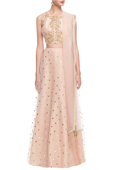 Shop_Kritika Dawar_Gold Pastel Pink Lehenga Set_Online_at_Aza_Fashions