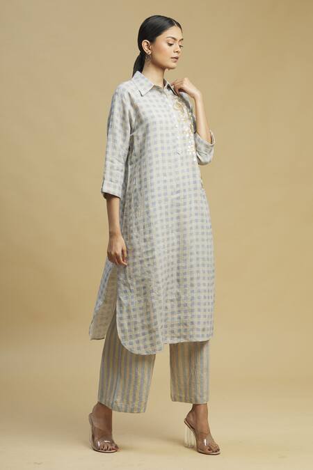 Shop_Linen Bloom_Beige 100% Linen Striped Pant _at_Aza_Fashions