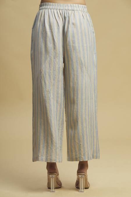 Buy_Linen Bloom_Beige 100% Linen Striped Pant _Online_at_Aza_Fashions
