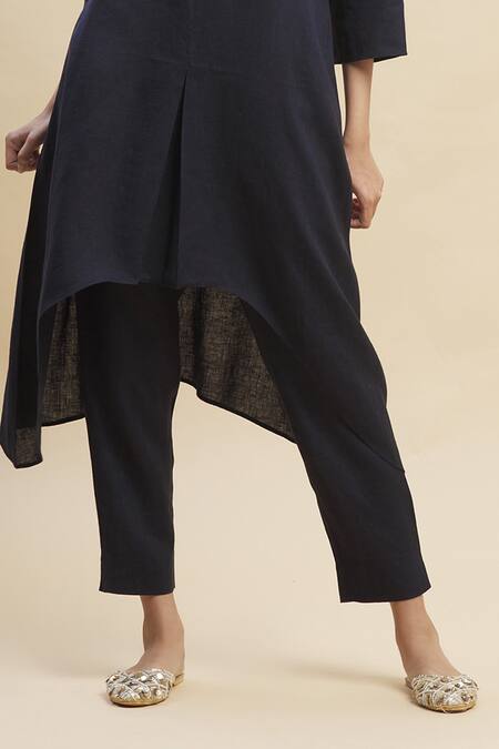 Buy_Linen Bloom_Blue 100% Linen Pant_Online_at_Aza_Fashions