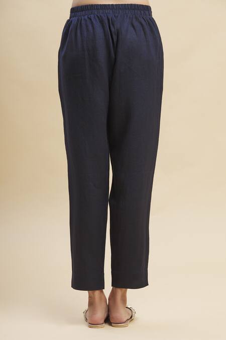 Shop_Linen Bloom_Blue 100% Linen Pant_Online_at_Aza_Fashions