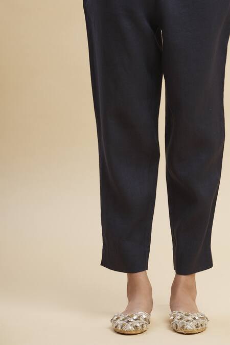 Linen Bloom_Blue 100% Linen Pant_at_Aza_Fashions