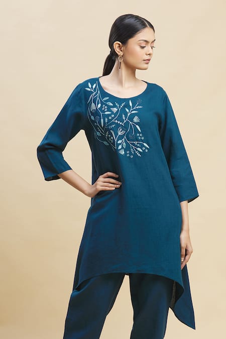 Linen Bloom Green 100% Linen Round Tunic 