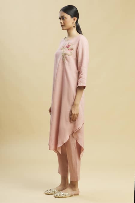 Shop_Linen Bloom_Pink 100% Linen Round Tunic _Online_at_Aza_Fashions
