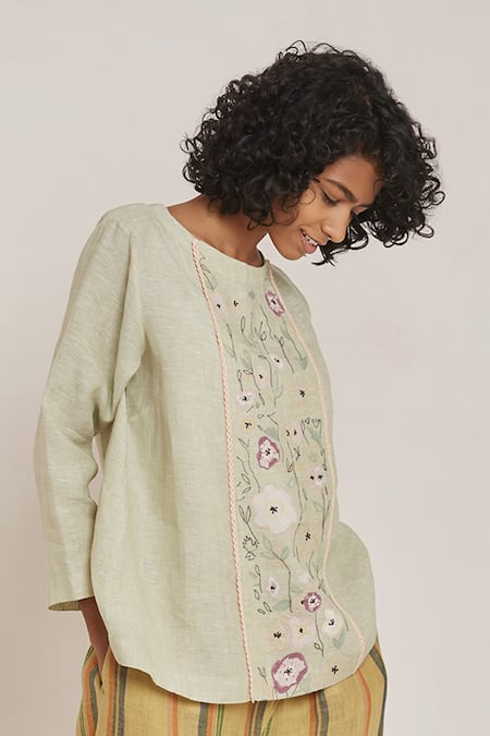 Eka Embroidered Linen Top 