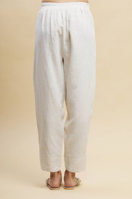 Buy_Linen Bloom_Beige 100% Linen Pant_Online_at_Aza_Fashions