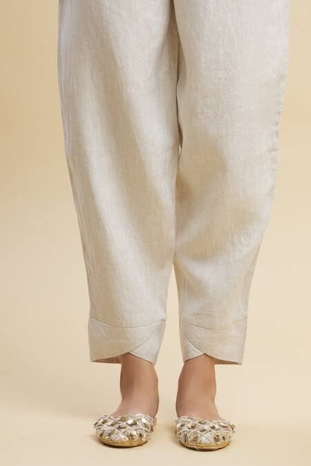 Shop_Linen Bloom_Beige 100% Linen Pant_Online_at_Aza_Fashions