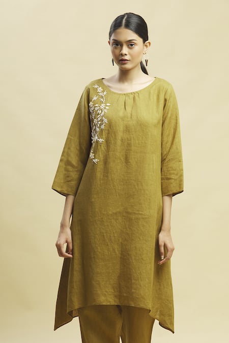 Linen Bloom Green 100% Linen Round Tunic 