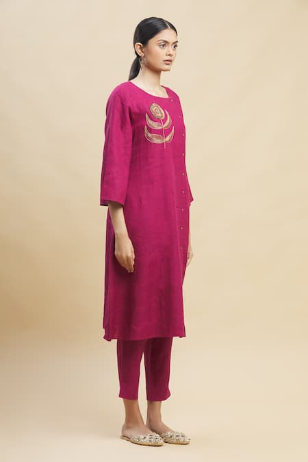 Linen Bloom_Pink 100% Linen Round Tunic_Online_at_Aza_Fashions