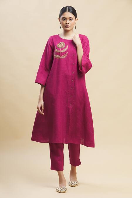 Buy_Linen Bloom_Pink 100% Linen Round Tunic_Online_at_Aza_Fashions