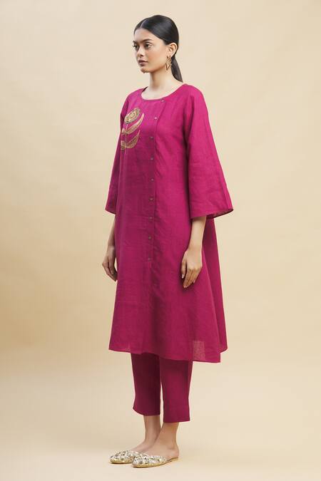 Shop_Linen Bloom_Pink 100% Linen Round Tunic_Online_at_Aza_Fashions