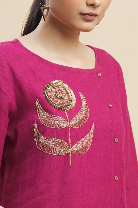 Linen Bloom_Pink 100% Linen Round Tunic_at_Aza_Fashions